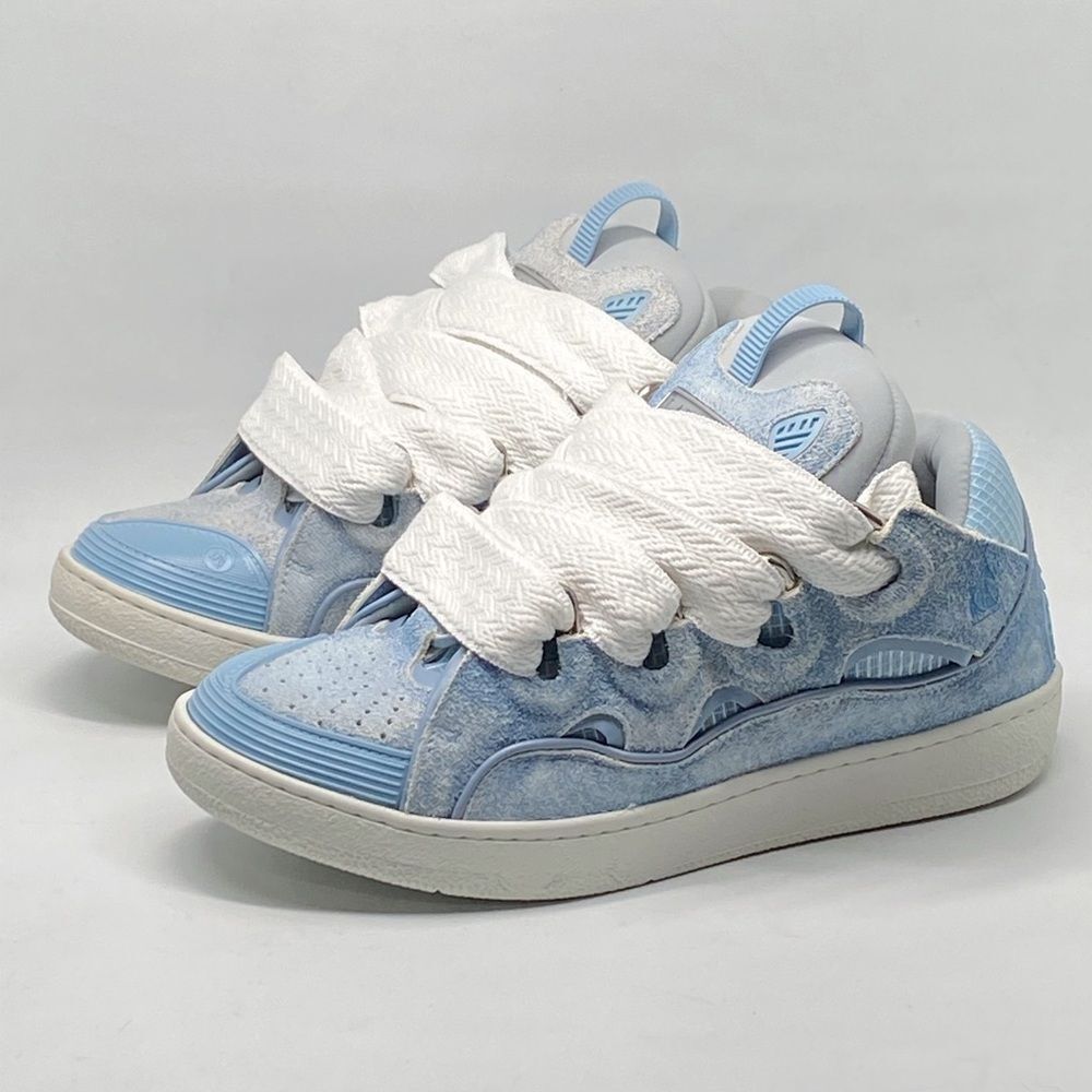 Lanvin Unisex Curb Denim-Effect Leather Sneakers size 40 - Picture 1 of 11